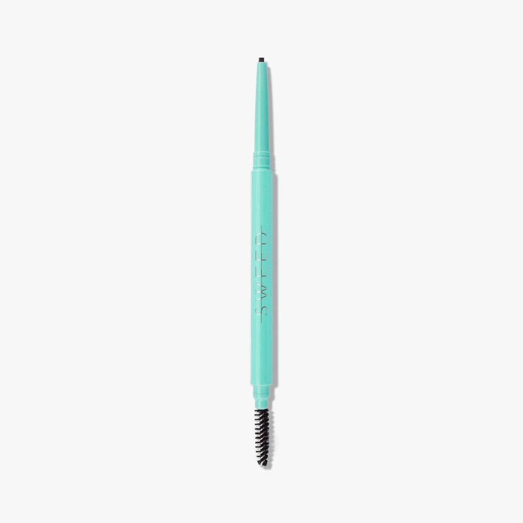 Sweed Brow Pencil in mint green with a fine tip and built-in spoolie for precise styling