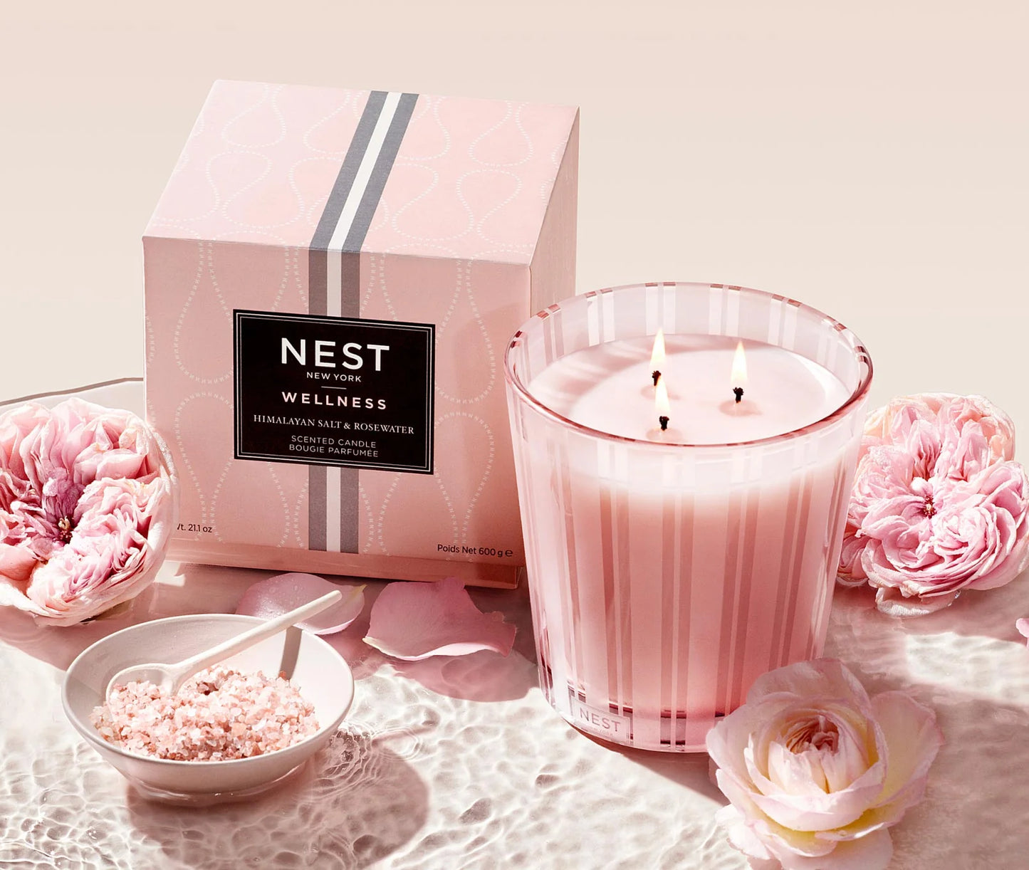 Himalayan Sea Salt & Rosewater 3 Wick Candle | Shop NEST at London Beauty
