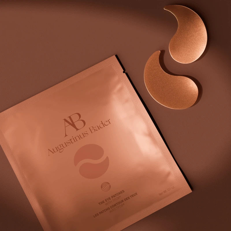 Augustinus Bader hydrogel eye masks in a rose gold package with eye patches displayed