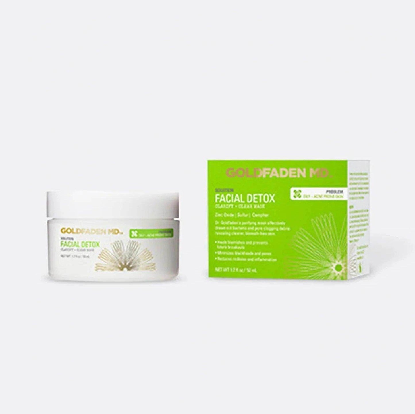 Goldfaden MD Facial Detox Mask Clarify & Clear Mask with green and white packaging