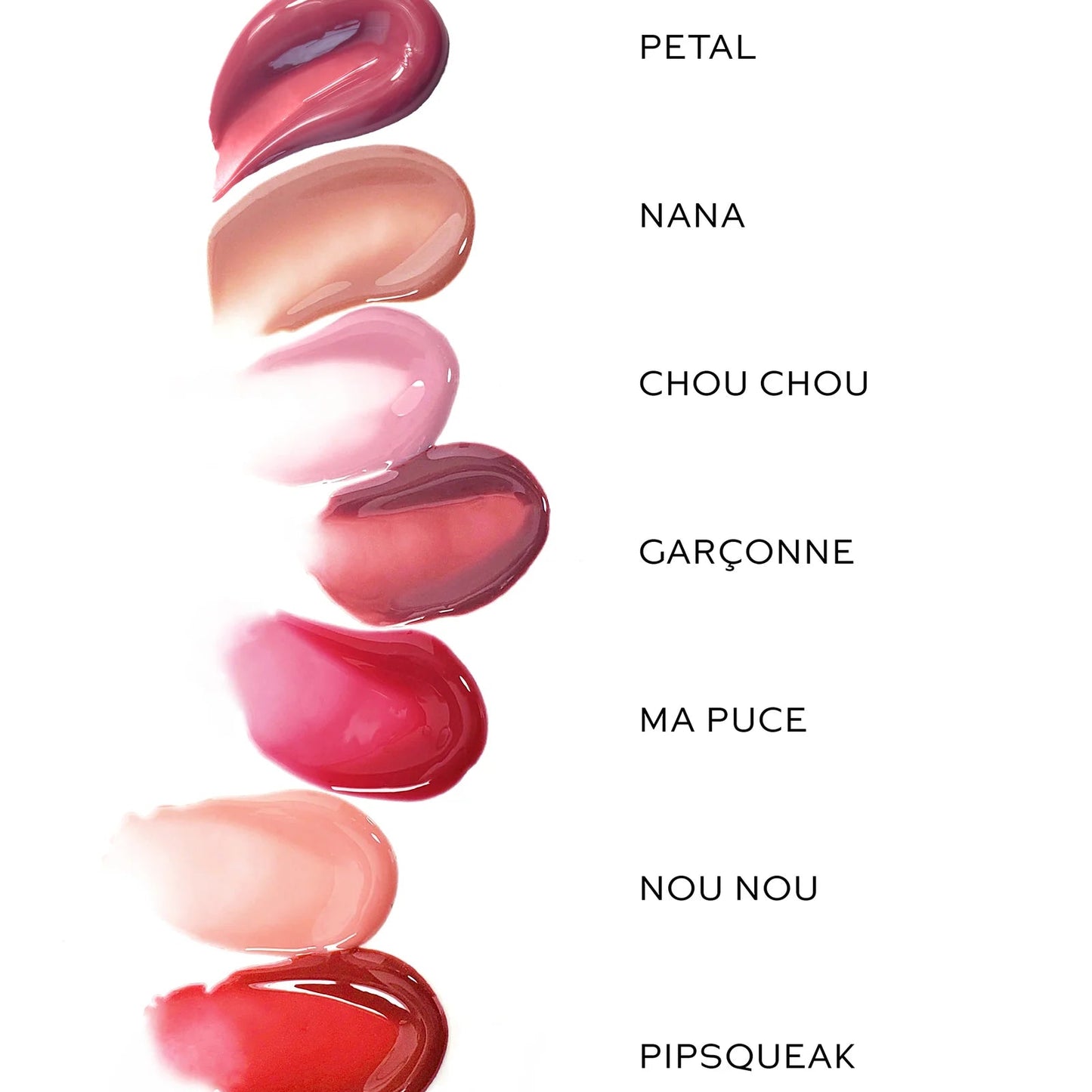 Westman Atelier Liquid Tinted Lip Balm swatches in various shades for a vibrant lip look