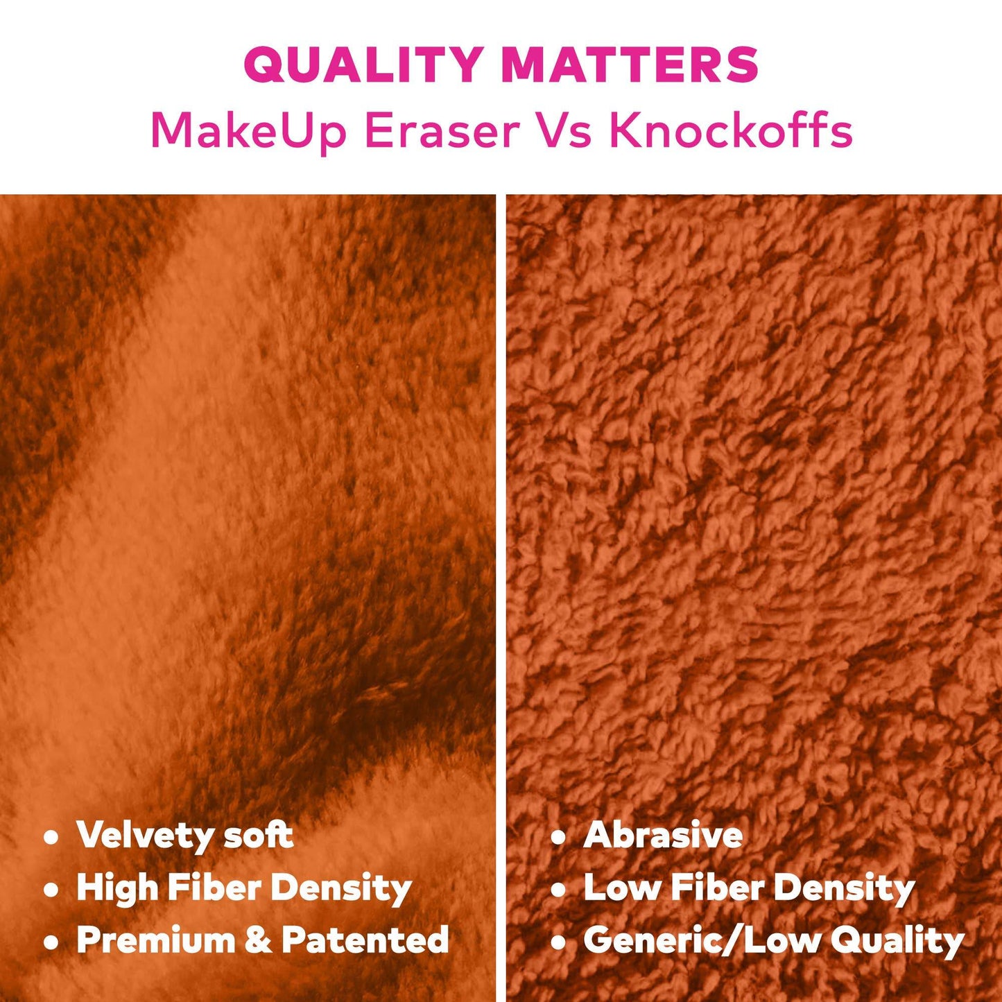 Comparison of MakeUp Eraser hot cocoa set fabric quality versus knockoffs with fiber density details