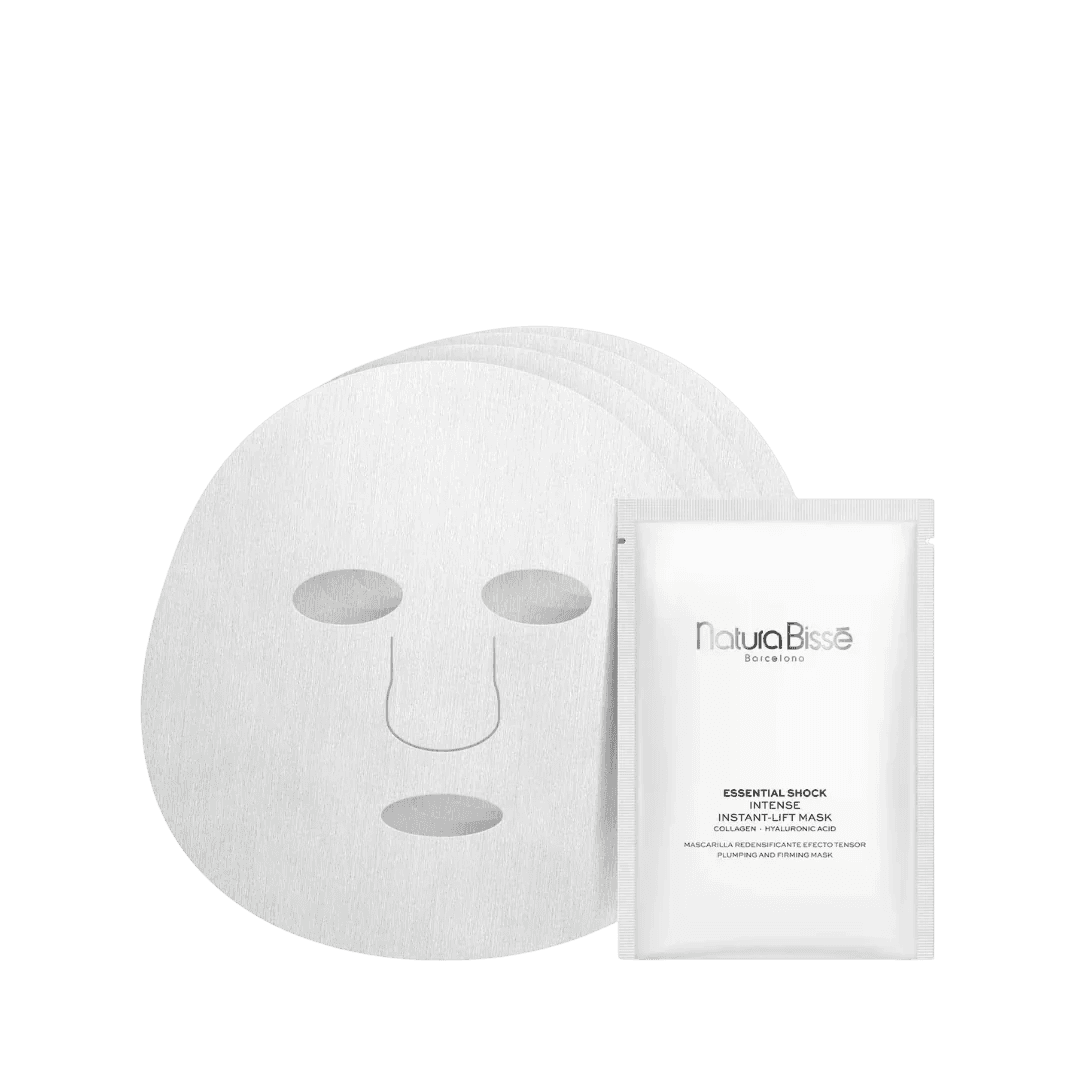Natura Bissé Plumping And Firming Mask in a pack with three hydrating sheet masks for instant skin rejuvenation