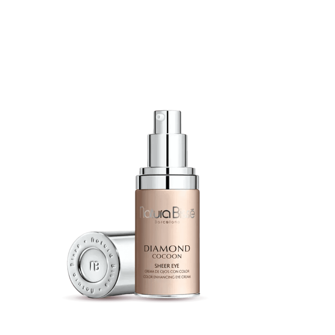 Natura Bisse Diamond Cocoon Sheer Eye Tinted Eye Cream in a sleek bottle for brightening the under-eye area