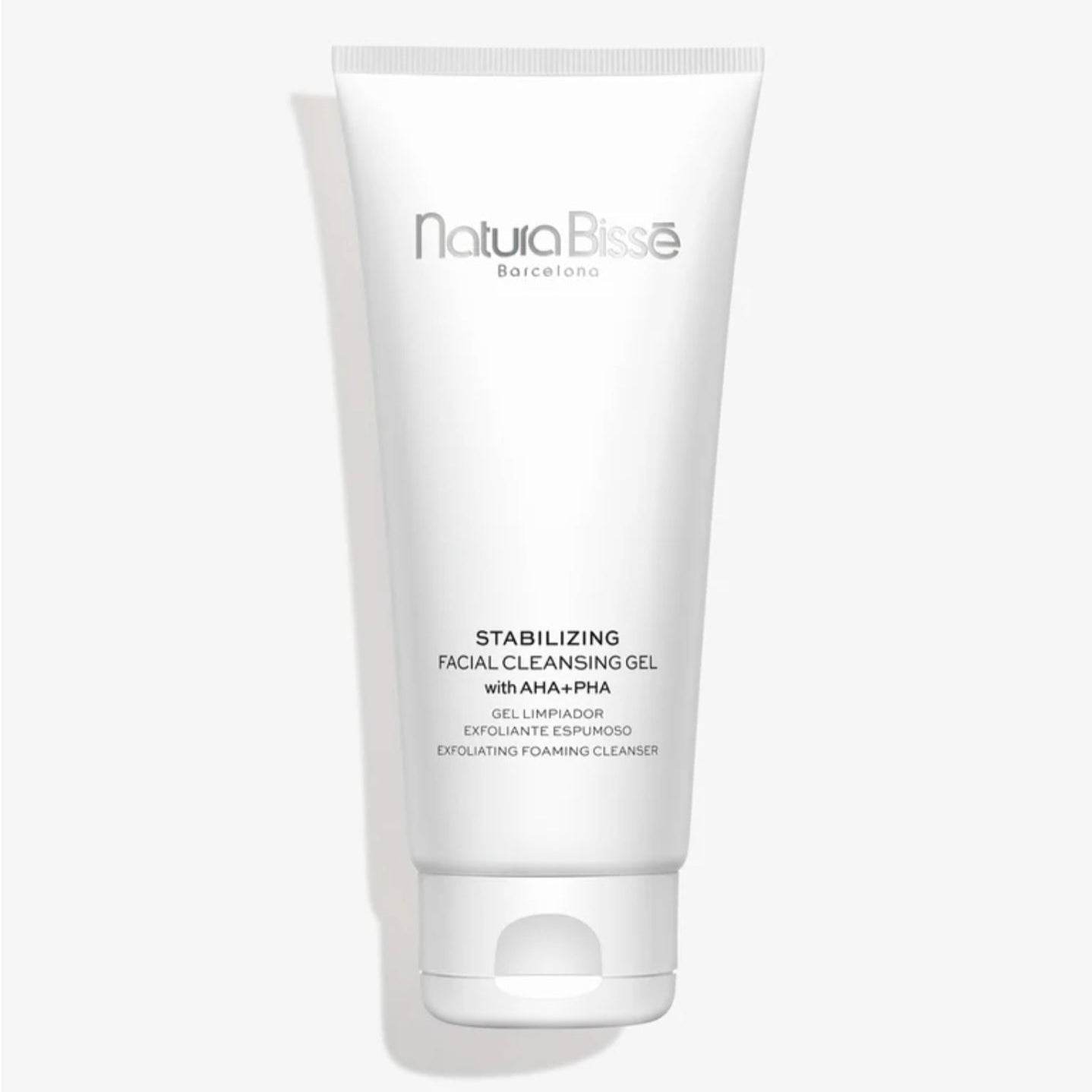 Natura Bisse Cleansing Exfoliating Gel in white tube with stabilizing facial cleanser formula