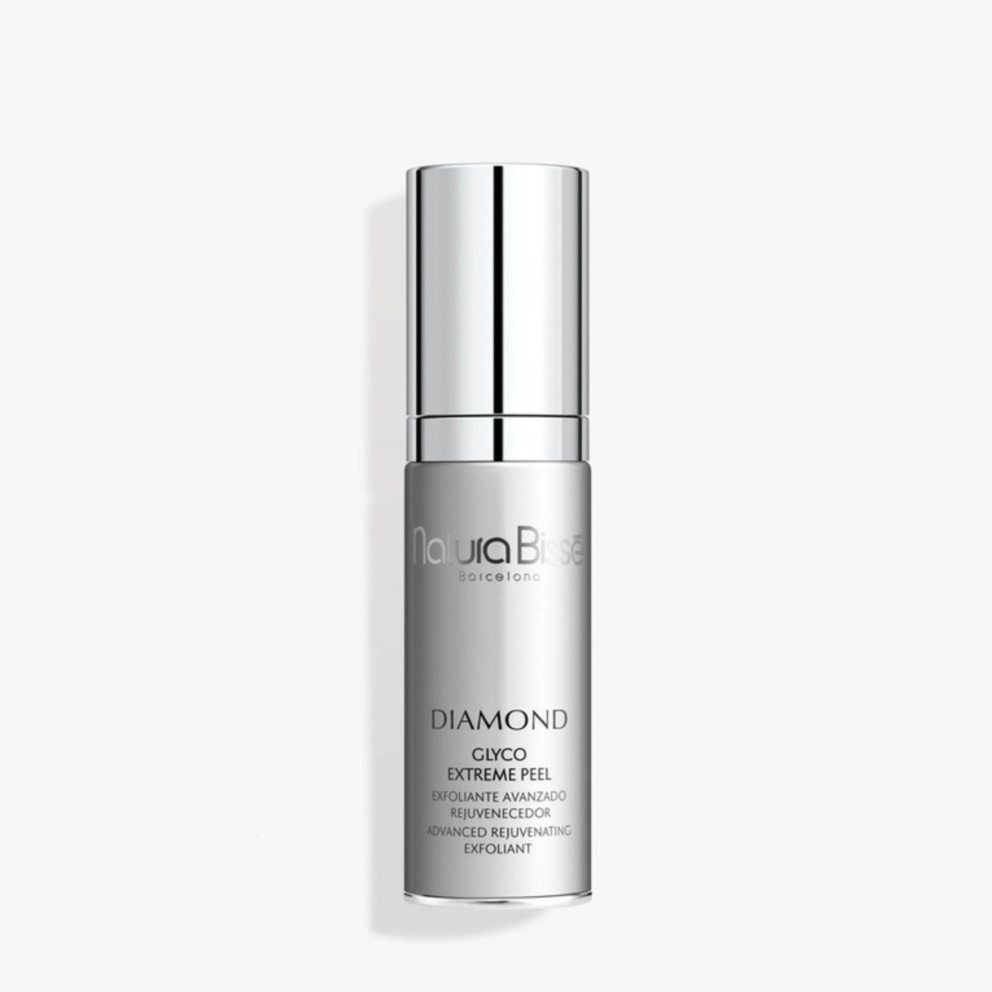Natura Bisse Diamond Glyco Extreme Peel Advanced Rejuvenating Exfoliant in silver pump bottle