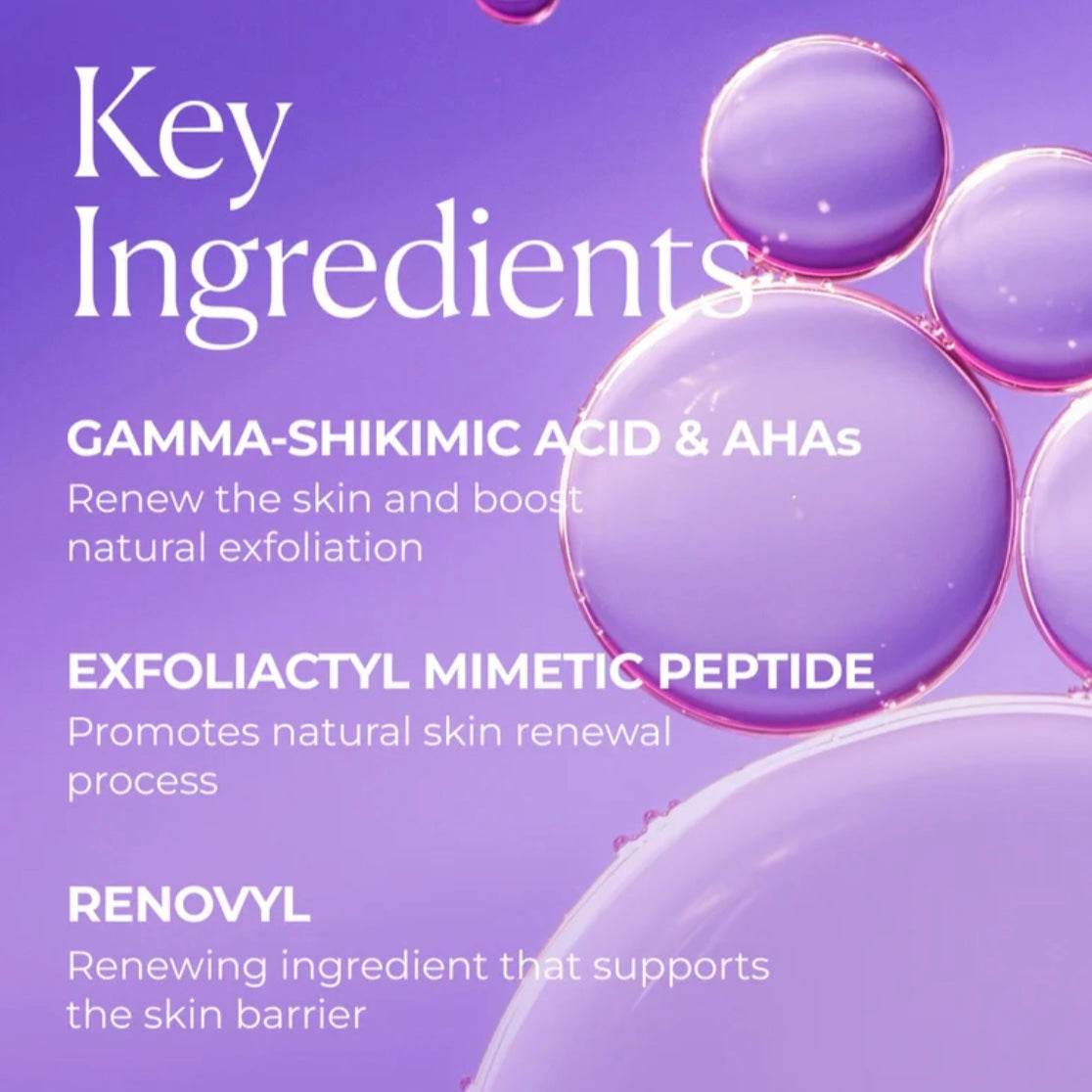 Key ingredients of Diamond Glyco Extreme Peel Advanced Rejuvenating Exfoliant by Natura Bisse on purple background