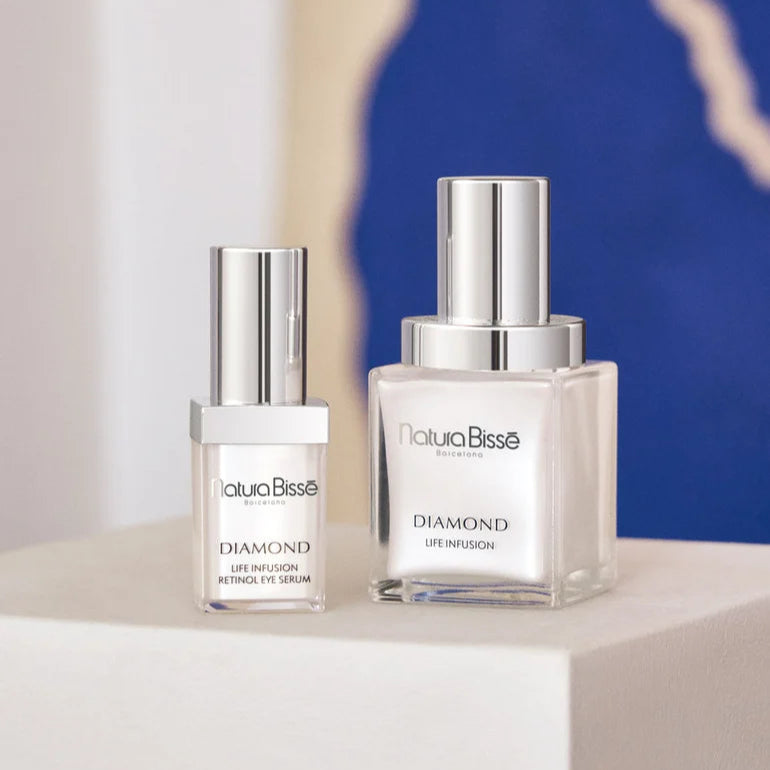 Natura Bisse Diamond Life Infusion Lifting Eye Contour Concentrate serum bottles with silver caps