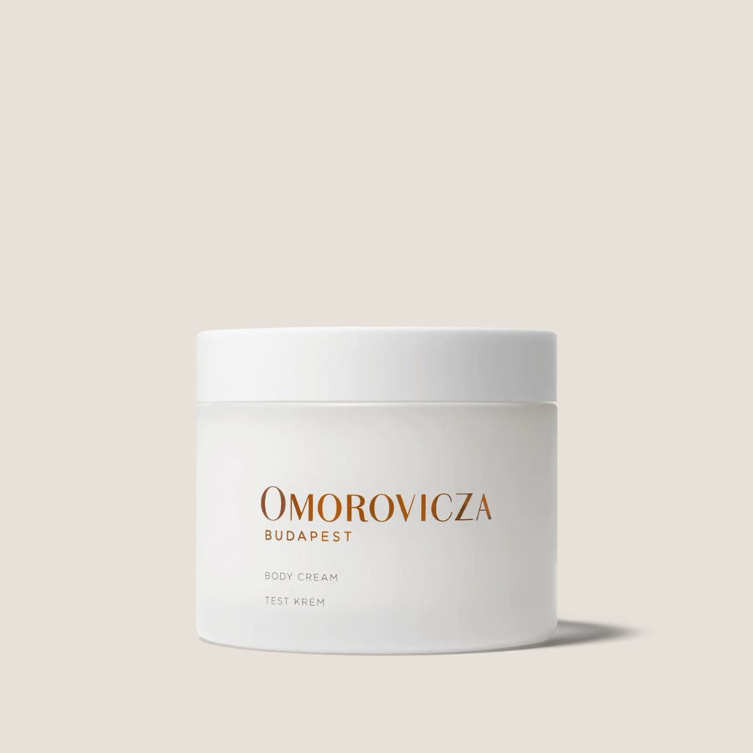 Omorovicza Body Cream in a sleek white jar for luxurious skin hydration