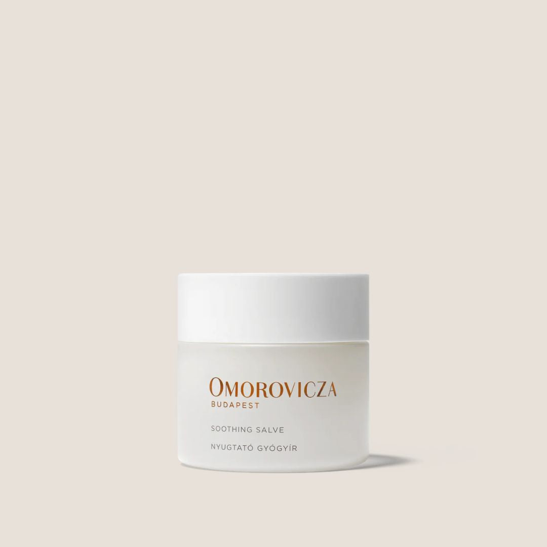 Omorovicza Soothing Salve in white jar with gold lettering for skin care and calming irritation