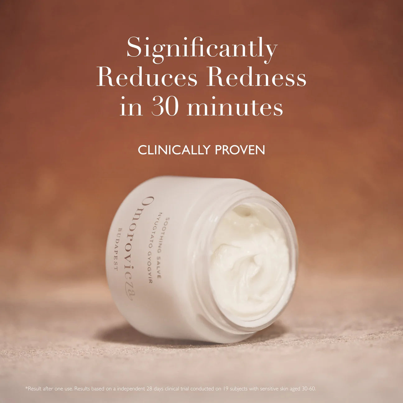 Omorovicza Soothing Salve in white jar with creamy texture reduces redness in 30 minutes