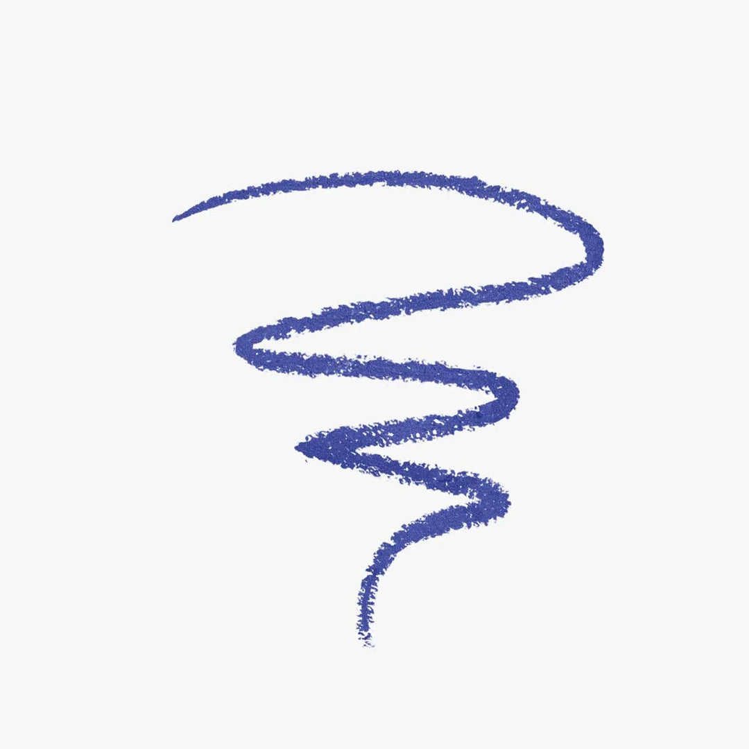 Blue satin eyeliner pencil swatch showcasing a smooth and vibrant line for eye makeup