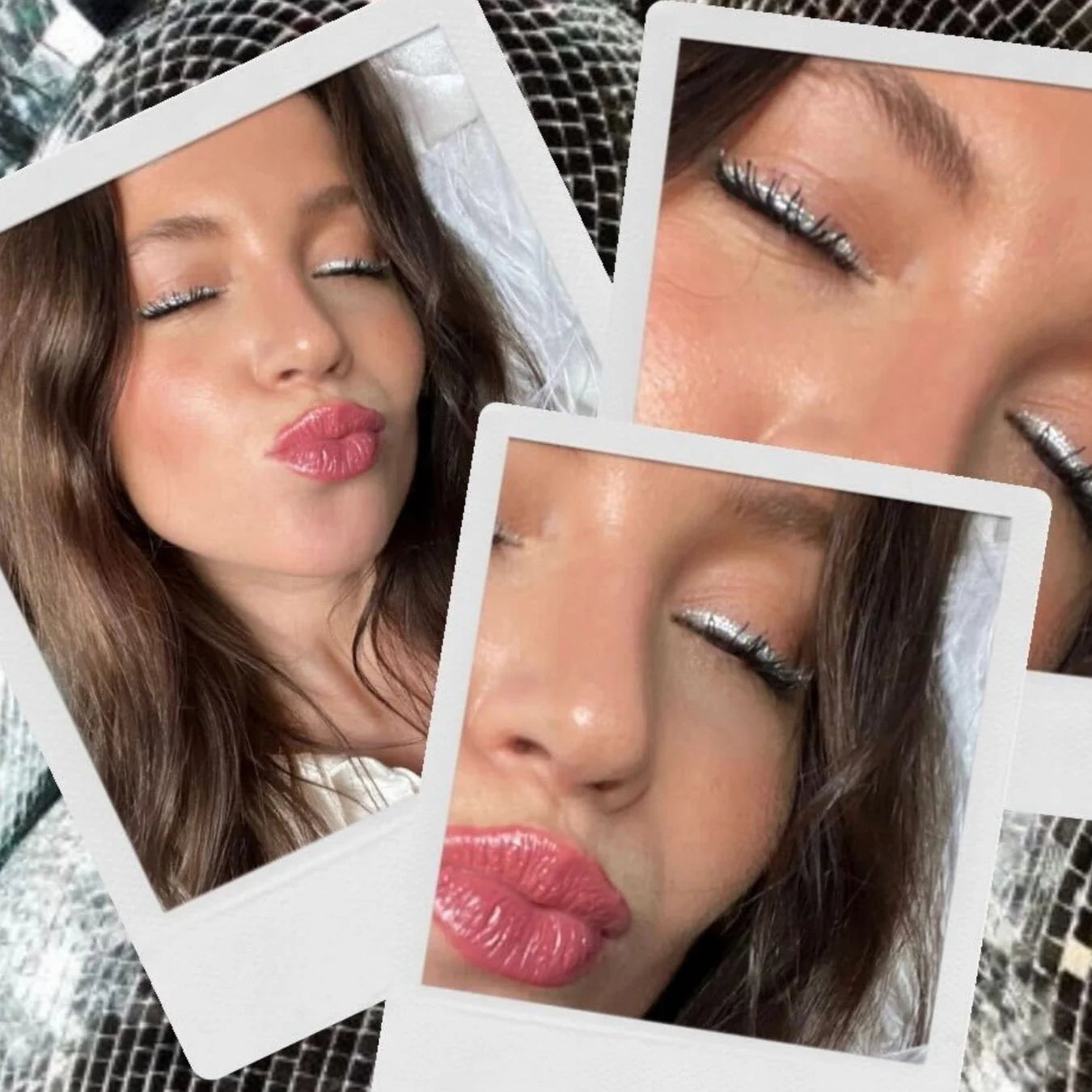 Close-up of model wearing a satin eyeliner pencil for a glossy eye makeup look