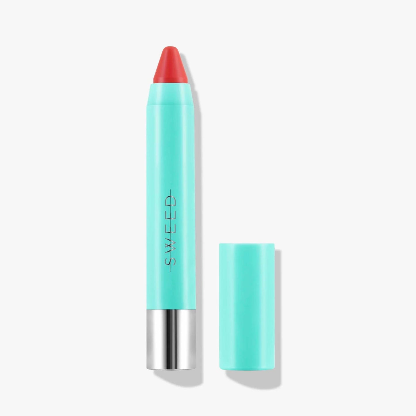 Sweed luxury lip crayon in vibrant red shade with sleek turquoise casing and silver tip