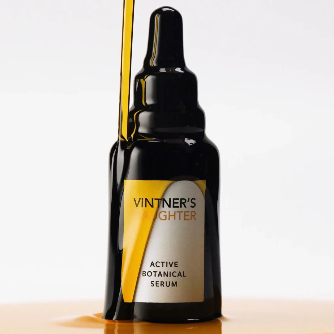 Vintner's Daughter Active Botanical Serum bottle with dropper releasing Nourishing and Restorative Moisture