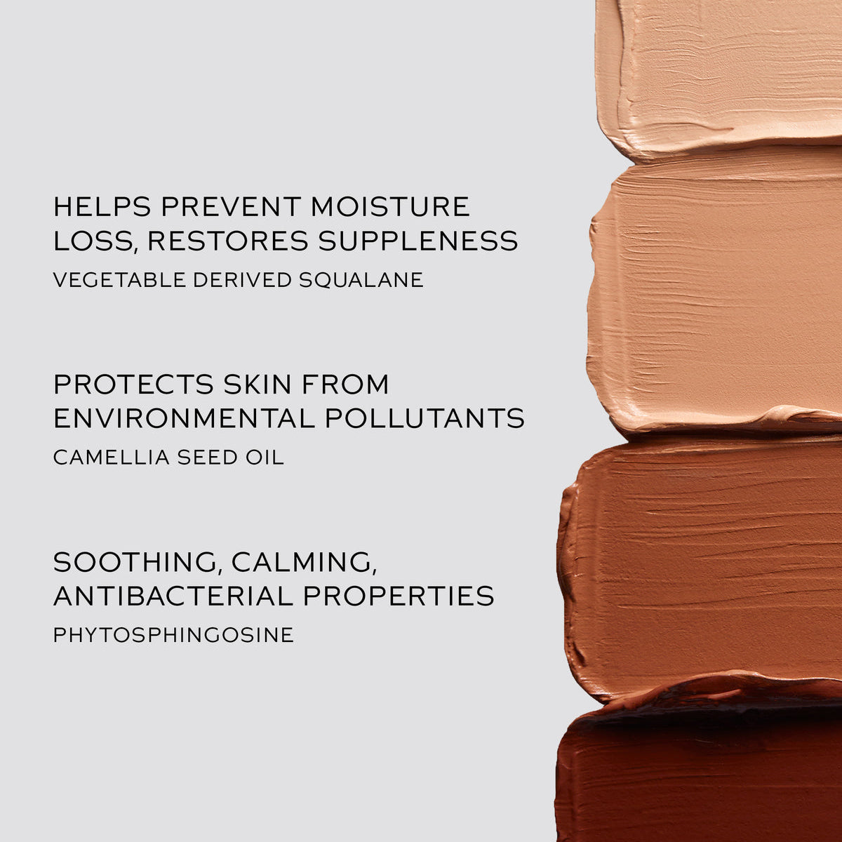 Westman Atelier Foundation Stick in various shades, showcasing hydrating and protective ingredients