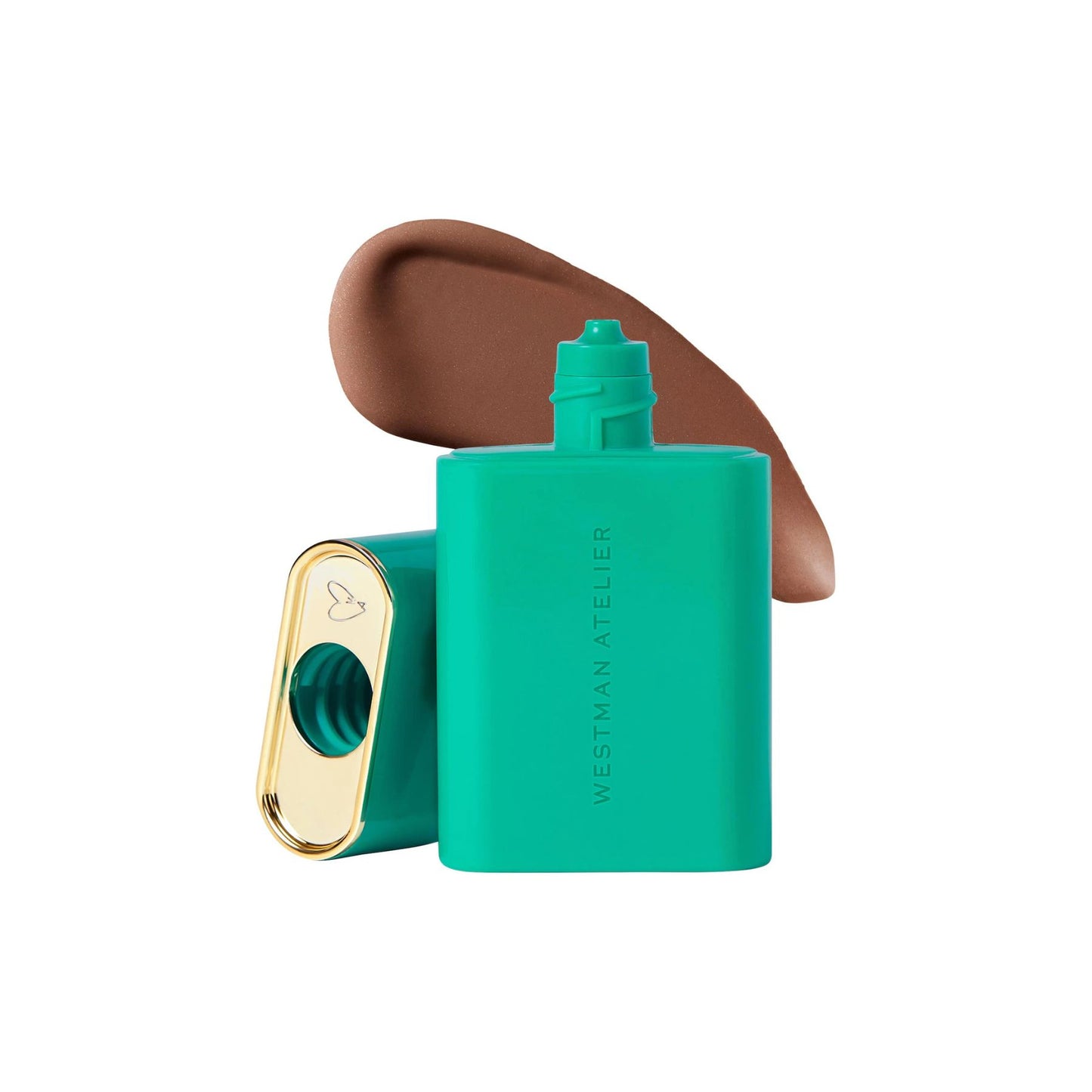 Westman Atelier Liquid Bronzer in Green Tube with Rich Brown Shade for Natural Glow