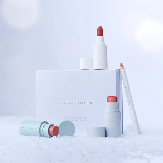 Westman Atelier Petite Petal Edition featuring multi-use cream blush, lip color, and lip pencil in a stylish gift box
