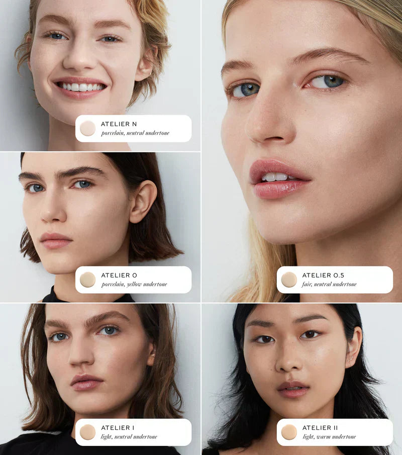 Westman Atelier Radiant Skin Tint shades displayed on diverse models with various undertones