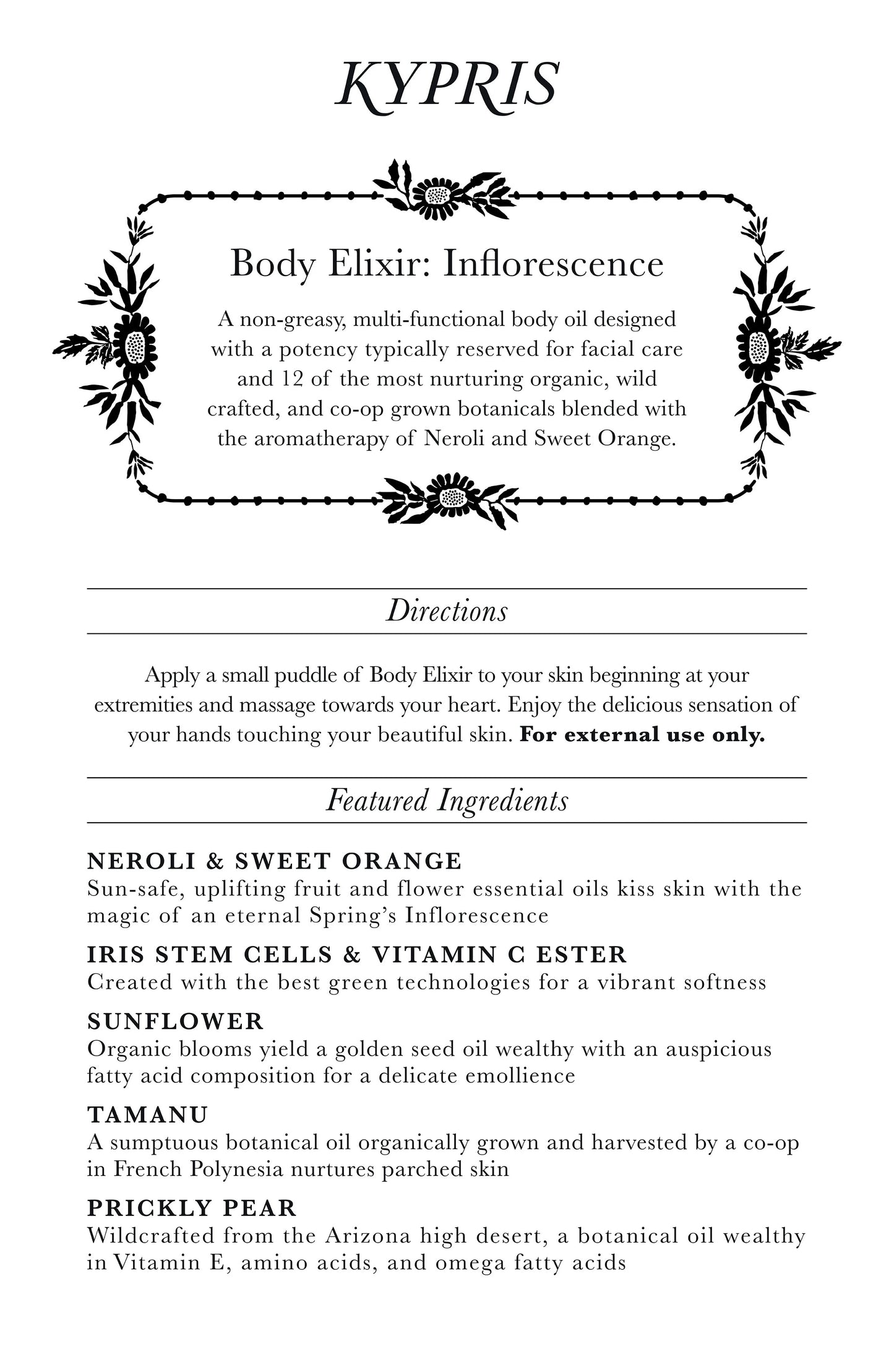 Body Elixir: Inflorescence | Shop Kypris at London Beauty