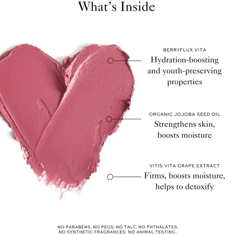 Westman Atelier Blush Stick in a soft pink shade highlighting nourishing ingredients and benefits