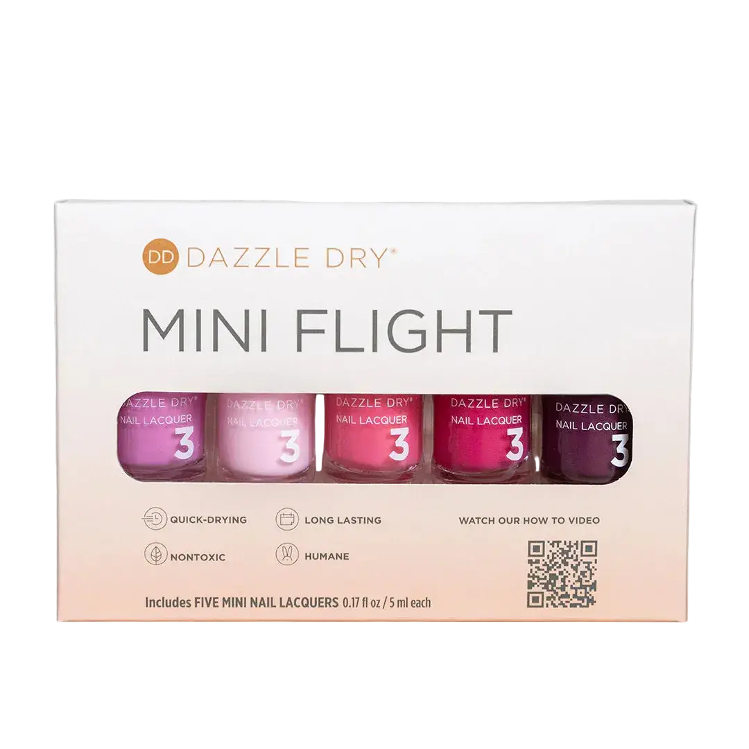 Dazzle Dry mini nail polish set packaging on a light gray background
