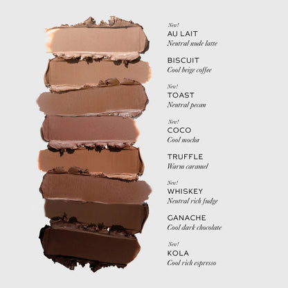 Stack of contour stick swatches and names on a light gray background