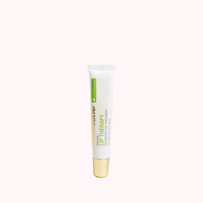 Lip balm tube with green label on a white background