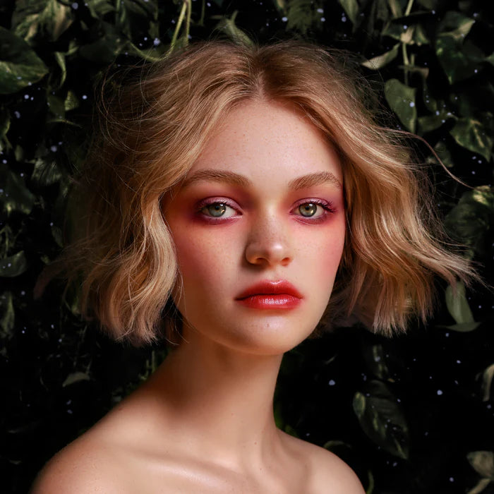 Model showcasing Rituel de Fille Jelly Blush and Lip Color with a fresh, vibrant makeup look