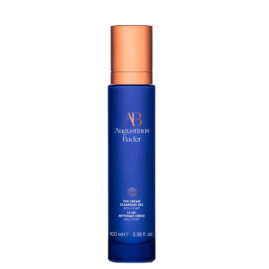Augustinus Bader luxury cream cleansing gel in a blue bottle for effective skincare routine