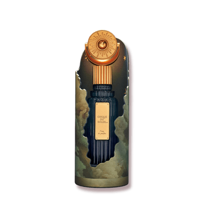 Cirque Du Soleil Unique Gourmand Fragrance in a beautifully designed bottle featuring celestial artwork