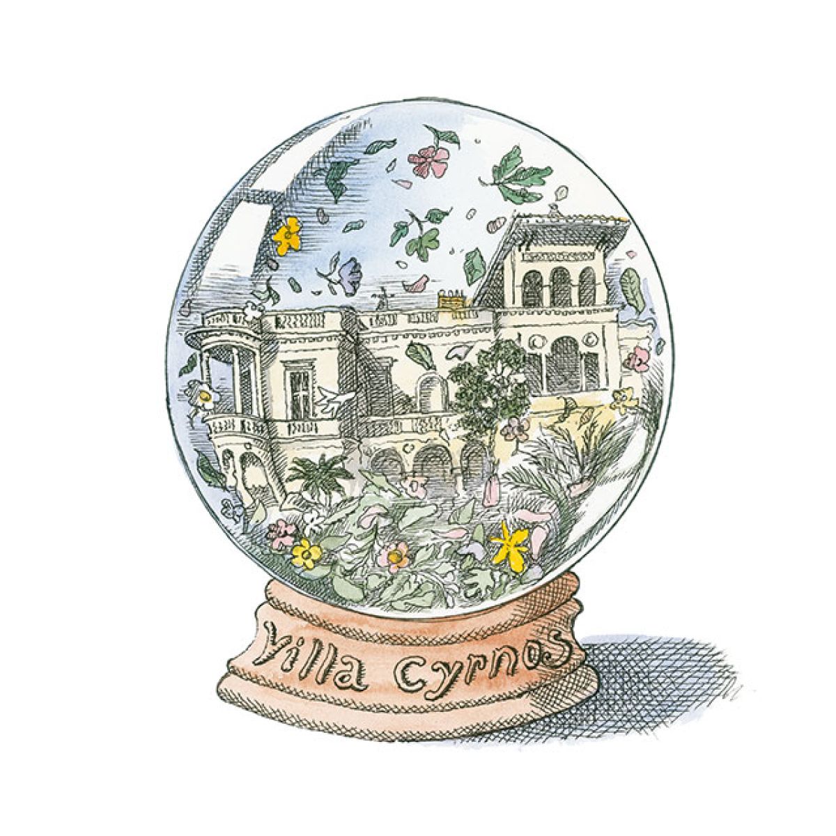 Trudon Cyrnos Candle illustration featuring a beautifully detailed snow globe design