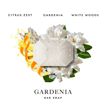 Caswell-Massey floral bar soap set featuring Gardenia, Citrus Zest, and White Woods scents