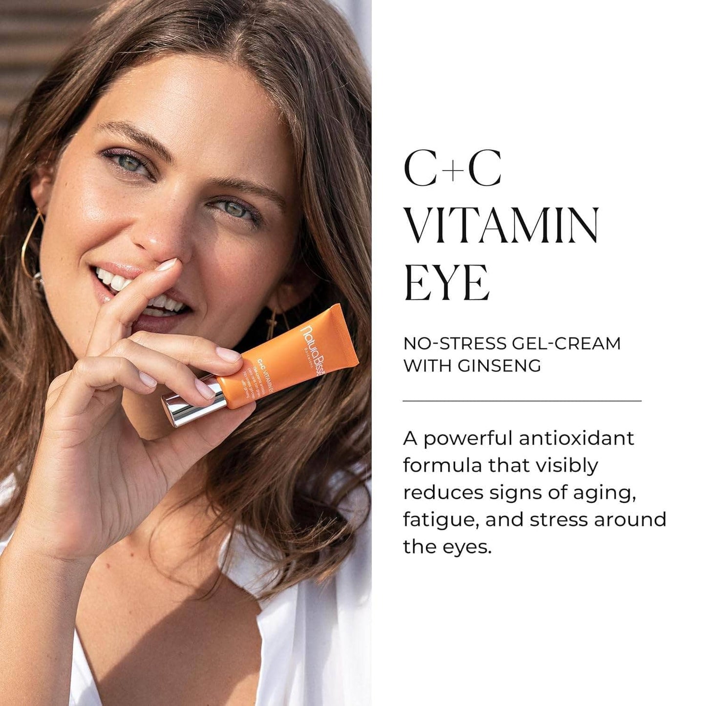 Natura Bissé Gel With Ginseng And Vitamin C in a woman's hand for brightening eye area and reducing fatigue