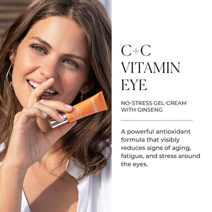 Natura Bissé Gel With Ginseng And Vitamin C in a woman's hand for brightening eye area and reducing fatigue