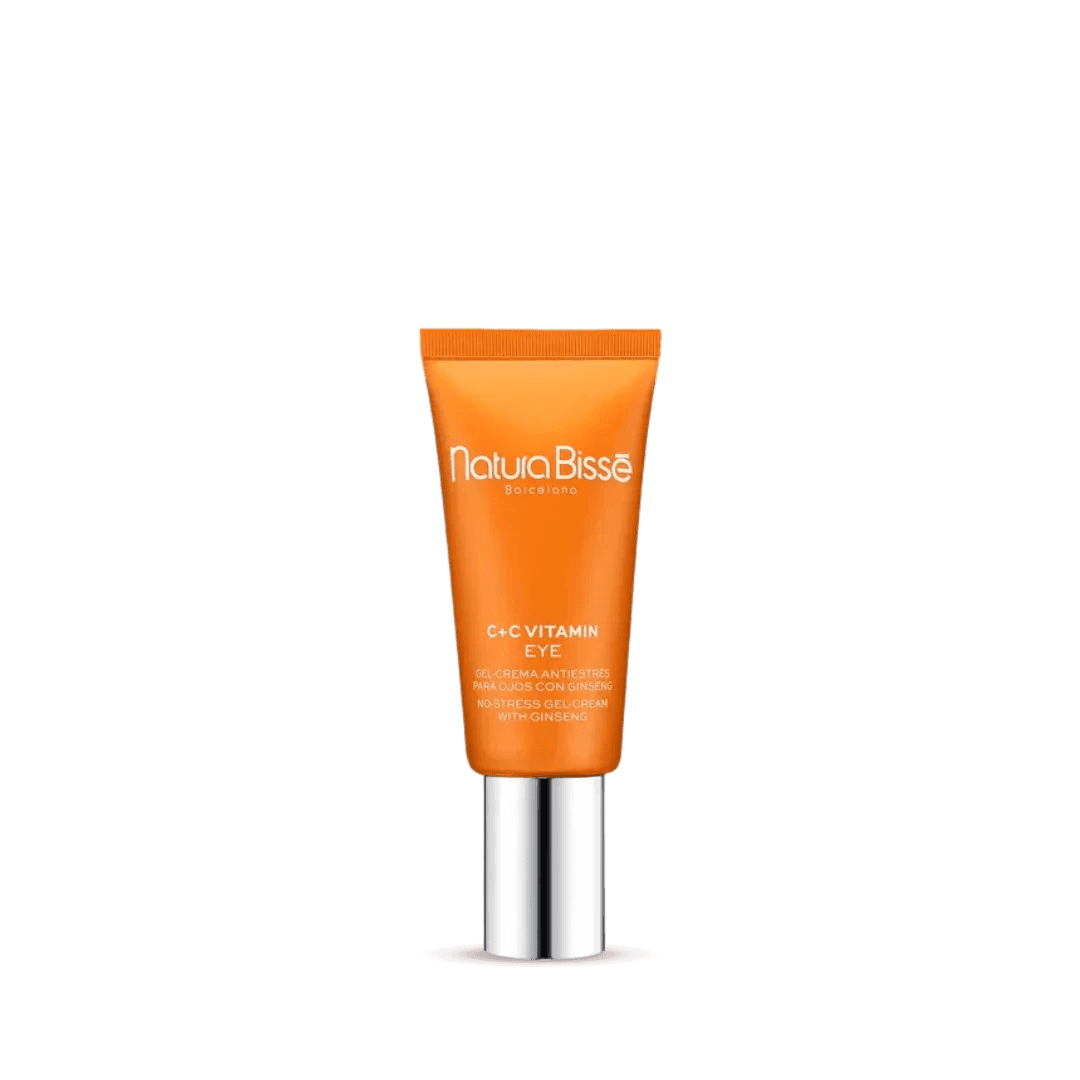 Natura Bissé C+C Vitamin Eye Cream in an orange tube with Gel With Ginseng And Vitamin C for brightening eyes