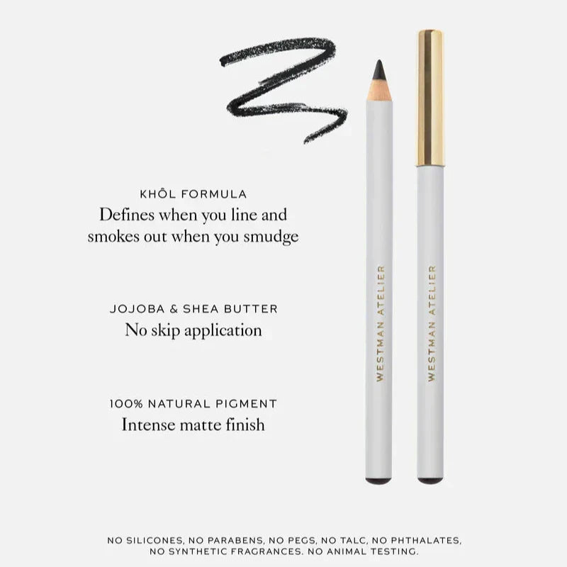 Westman Atelier Kohl Eye Pencil with khol formula for defining eyes, featuring a smooth application