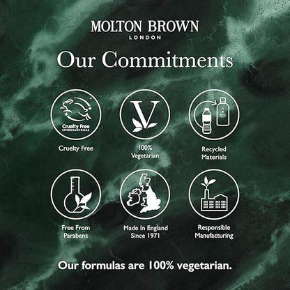 Molton Brown commitment to quality with cruelty-free and 100% vegetarian symbols for men's carry on toiletries set