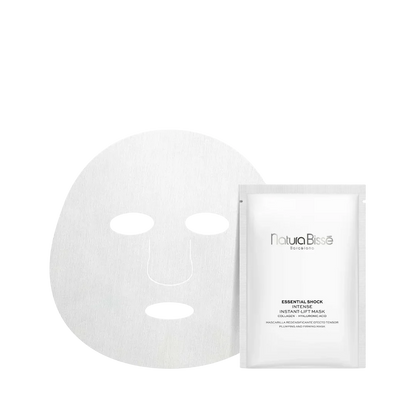 Natura Bissé Essential Shock sheet mask packaging with a facial mask for plumping and firming results