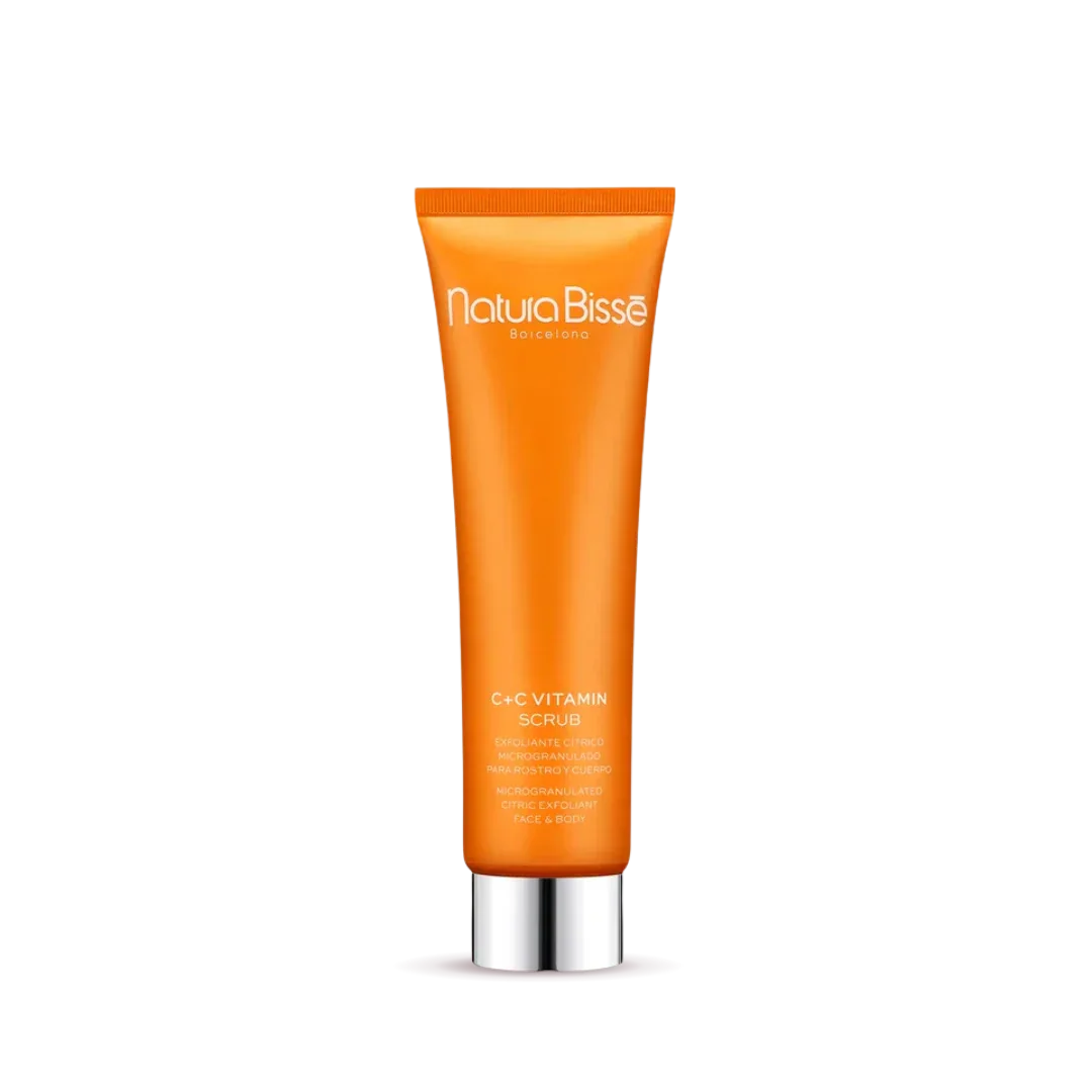 Natura Bissé Vitamin C Micro-Exfoliant Scrub in a bright orange tube for radiant skin
