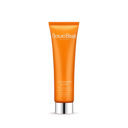 Natura Bissé Vitamin C Micro-Exfoliant Scrub in a bright orange tube for radiant skin
