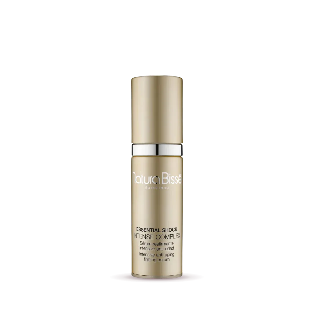 Natura Bissé Essential Shock Intense Complex Anti-Aging Firming Serum in gold bottle for smooth skin
