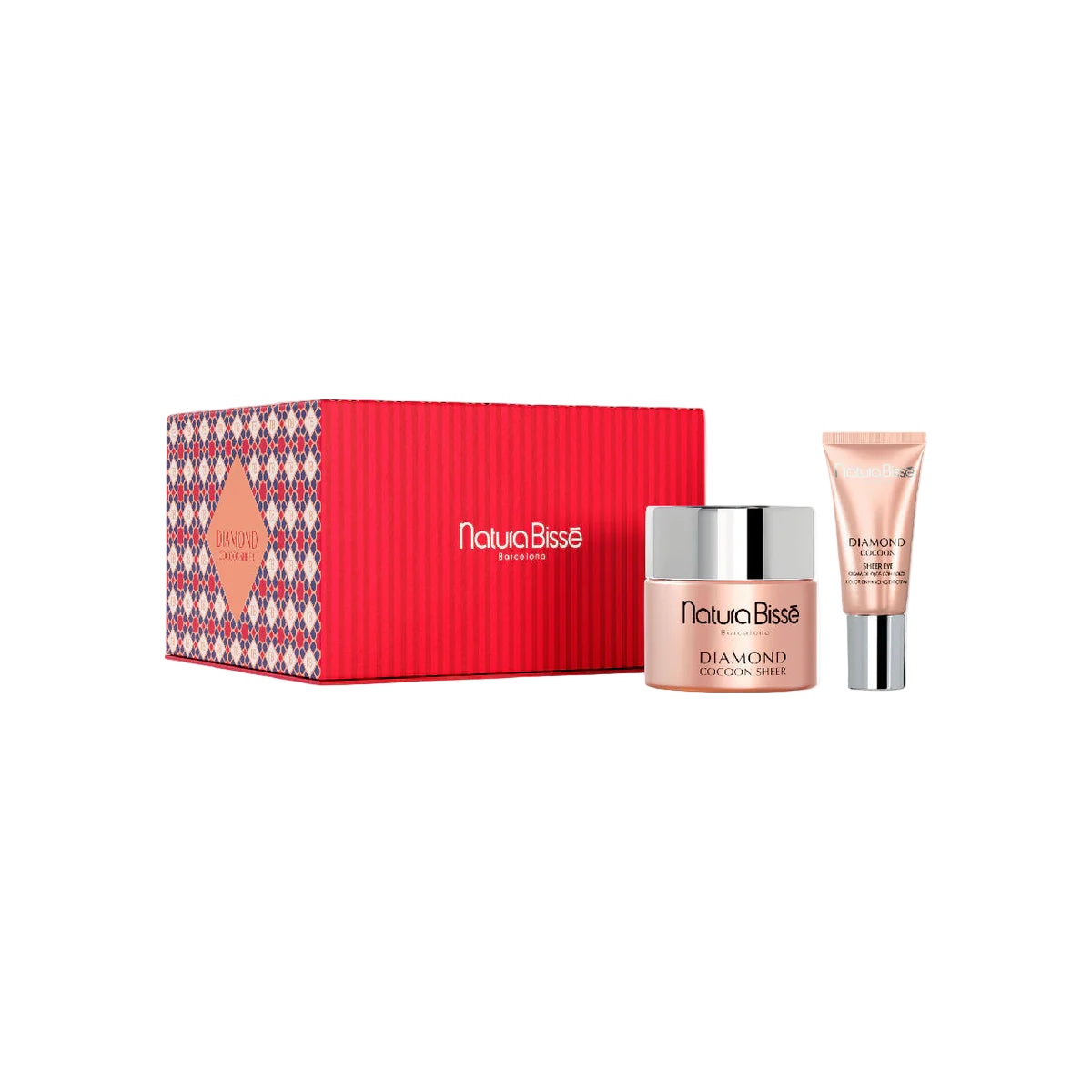 Natura Bissé Diamond Cocoon Sheer Holiday Set with skincare cream and serum in festive packaging