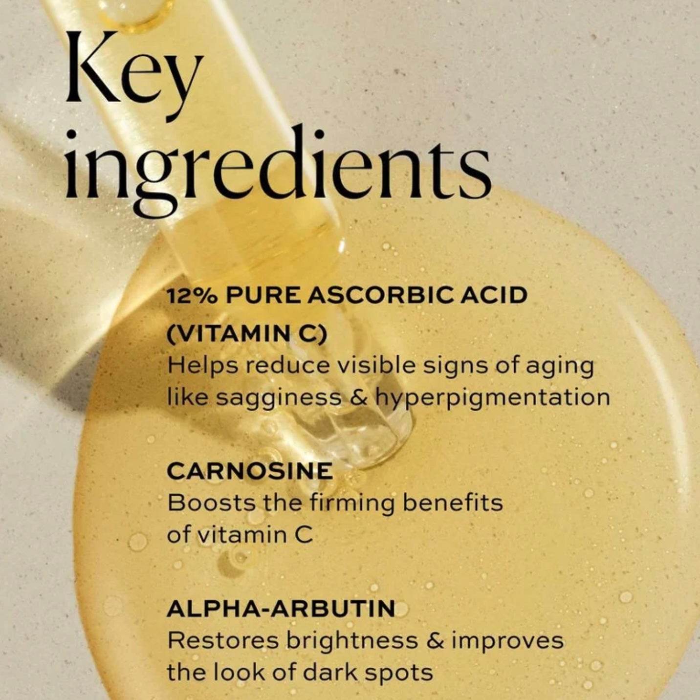 Natura Bisse Firming Serum with Vitamin C displaying key ingredients for youthful skin