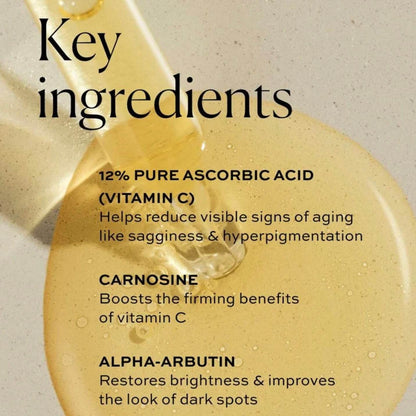 Natura Bisse Firming Serum with Vitamin C displaying key ingredients for youthful skin