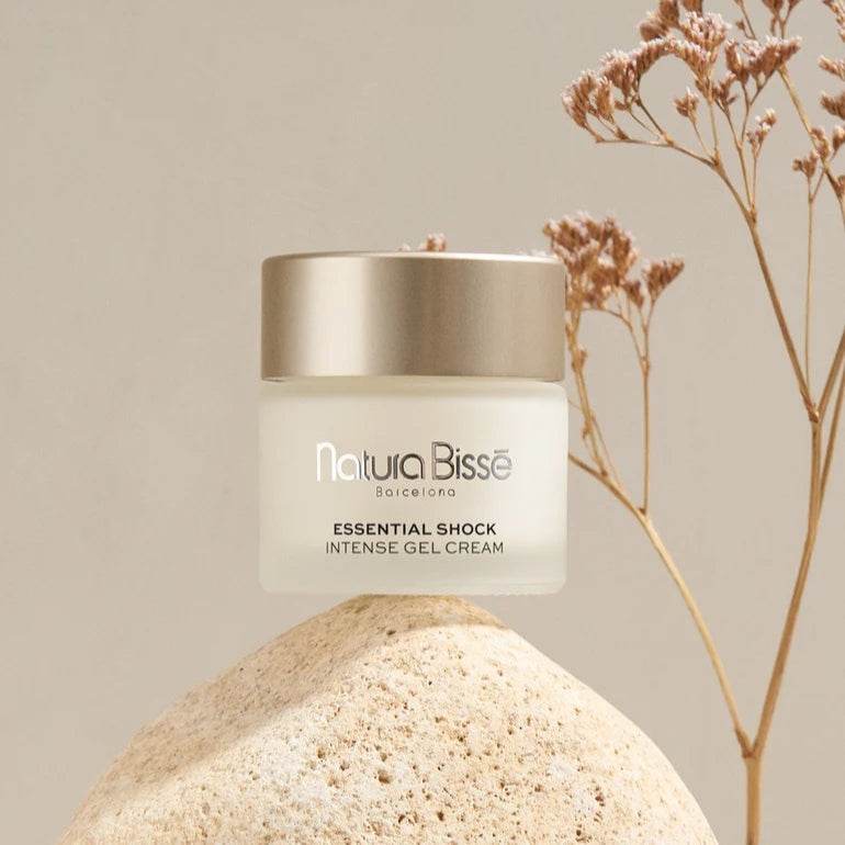 Natura Bissé Essential Shock Intense Gel Cream in a jar, featuring a lightweight and firming gel cream formula