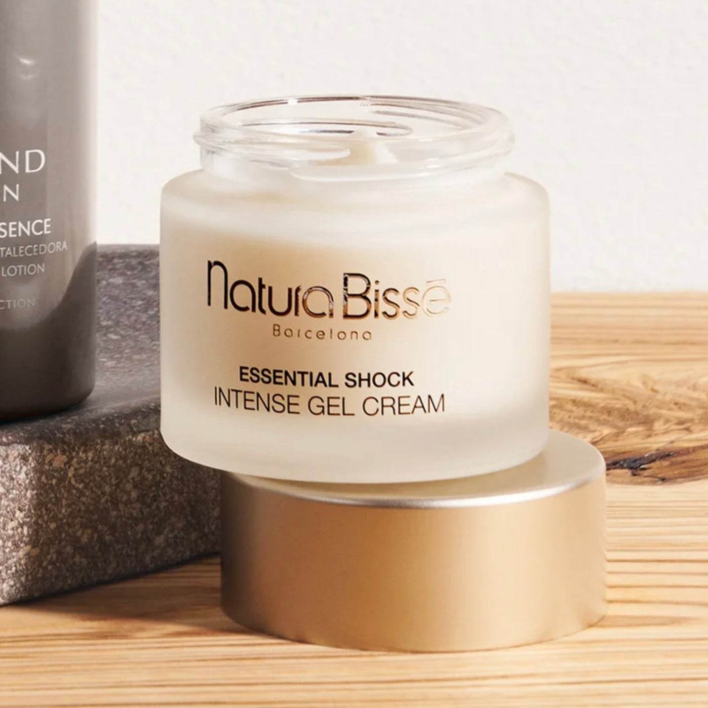 Natura Bissé Essential Shock Intense Gel Cream in a jar featuring a lightweight and firming gel cream formula
