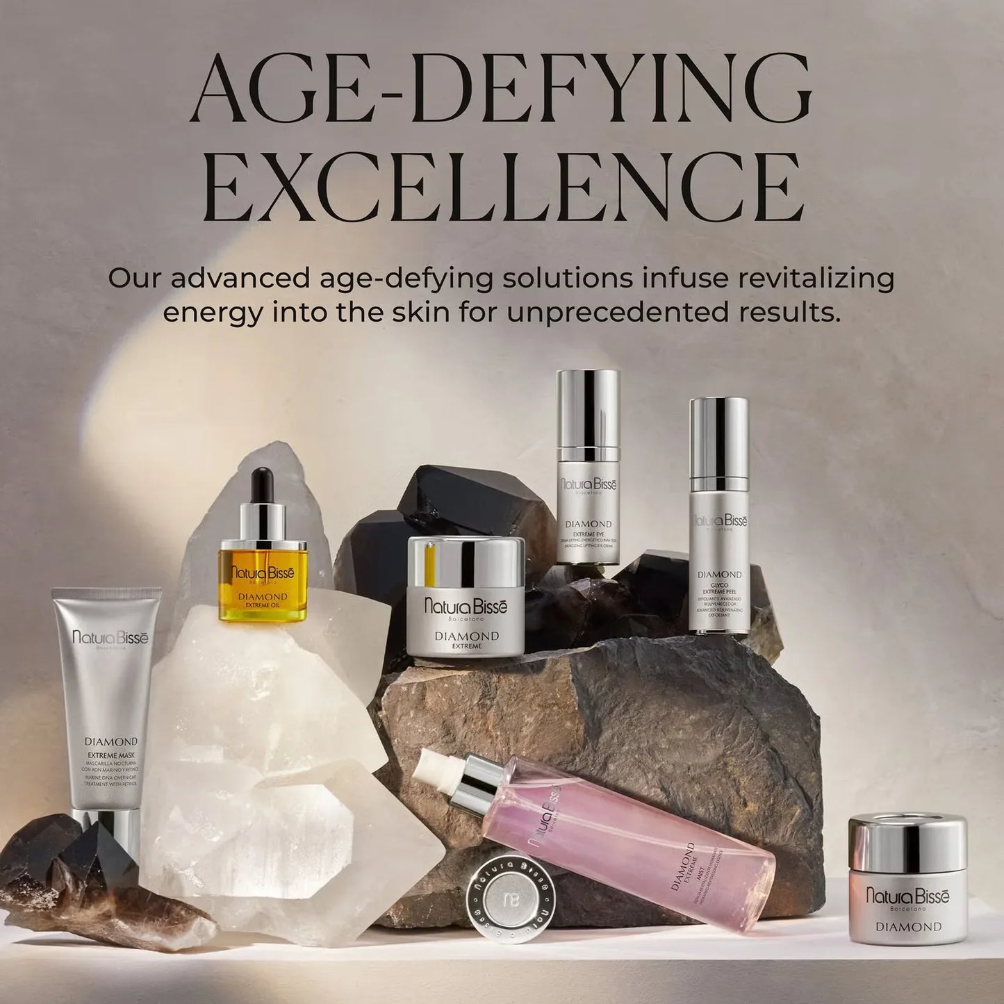 Natura Bisse age-defying skincare products including Rejuvenating Moisturizer for revitalized skin