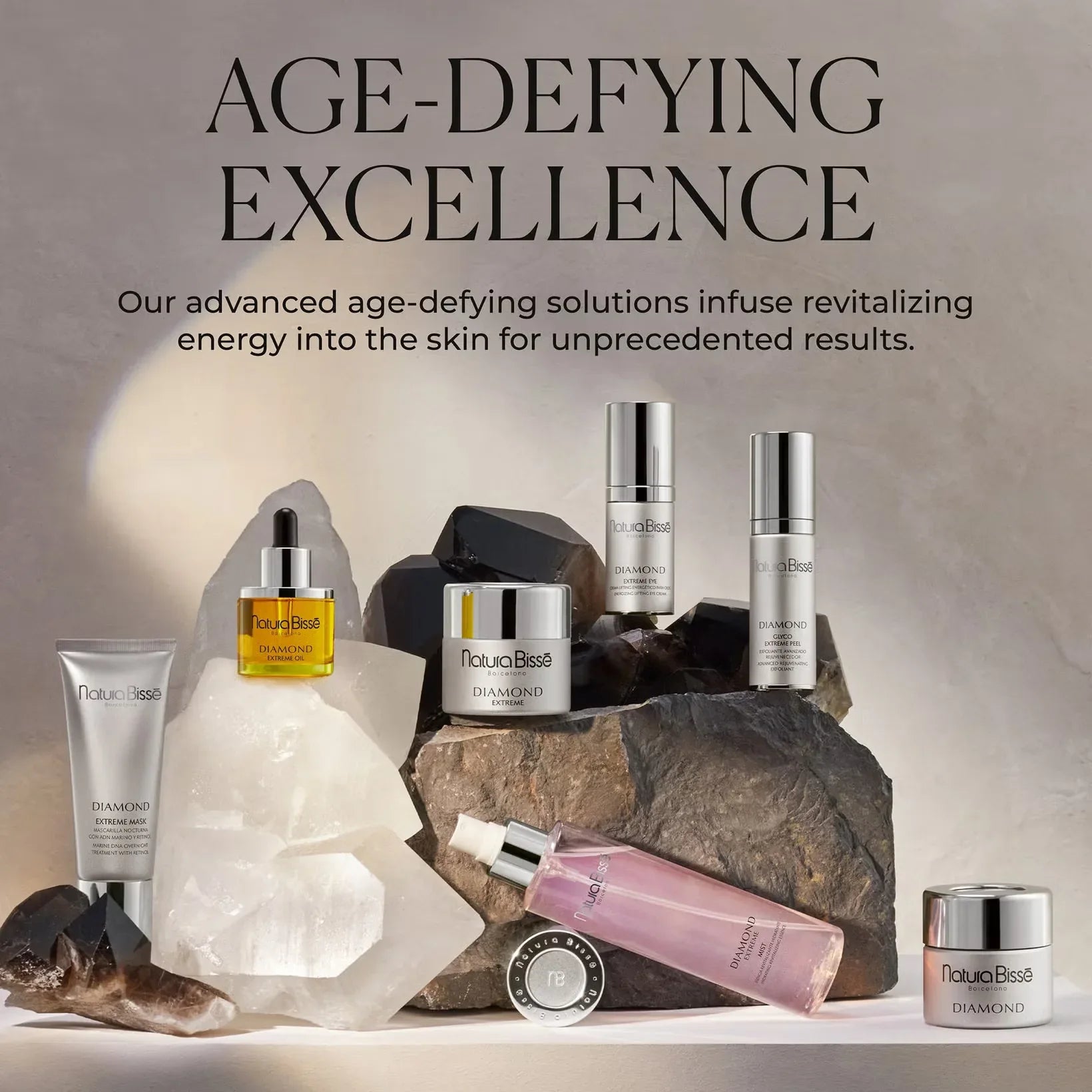 Natura Bisse age-defying skincare products including Rejuvenating Moisturizer for revitalized skin