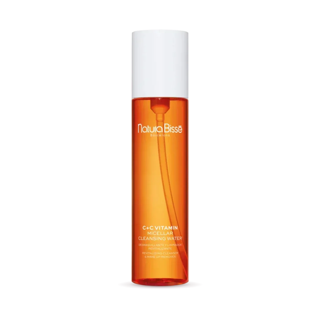 Natura Bisse C+C Vitamin Cleansing Water, Revitalizing cleanser and makeup remover in an orange bottle